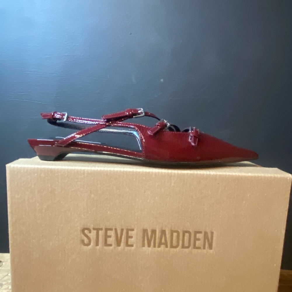 Steve Madden Peony Burgundy Patent Women's Slingback Flats - Picture 5 of 10